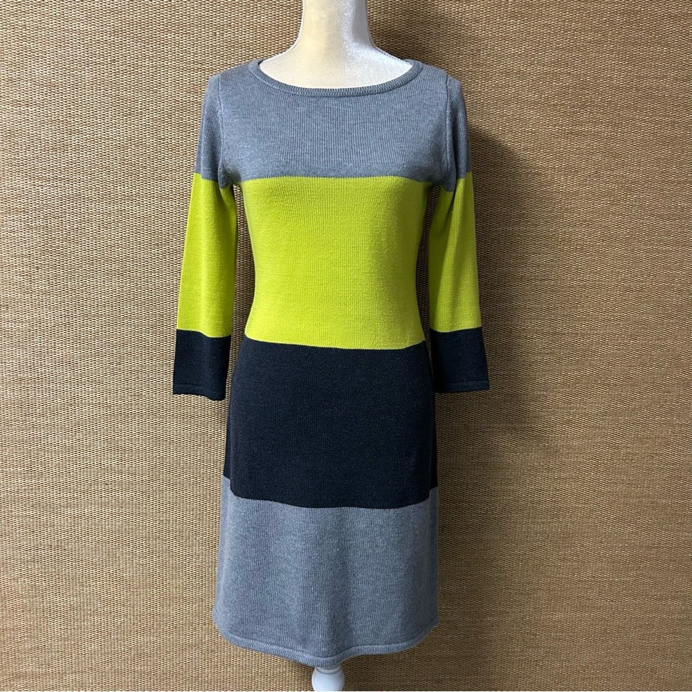 Calvin Klein Sweater Dress Women’s Small Gray Green Stripe